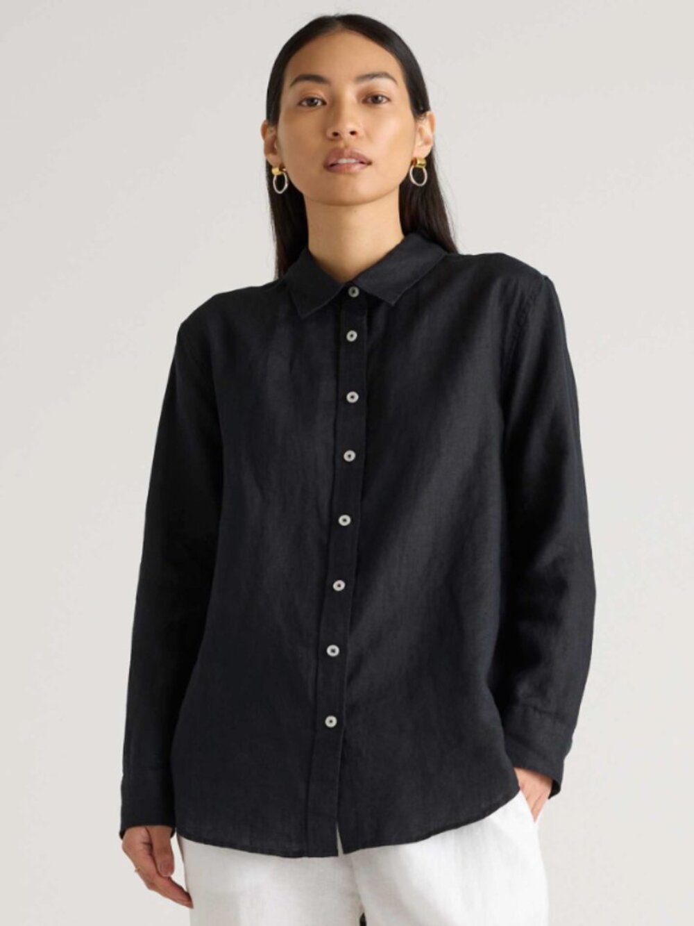 Quince European Linen Button Down in Black Quiet Luxury Minimalist Staple Sz M